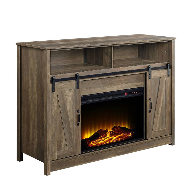 Tobias Rustic Oak Finish Fireplace With Shelf Storage
