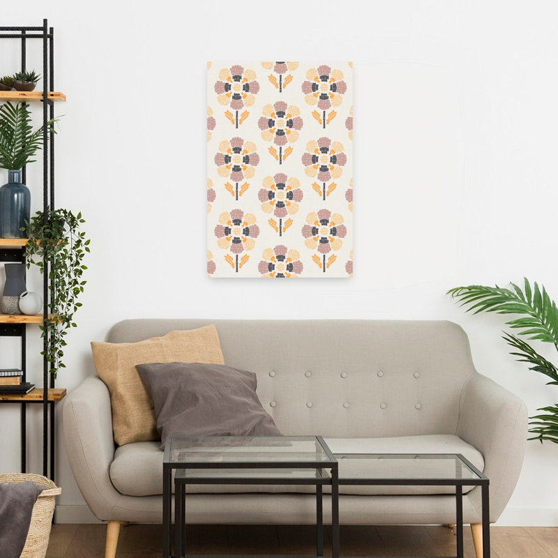 Art contemporain, art floral délicat et romantique printemps été, 24" H x 16 W, Orange