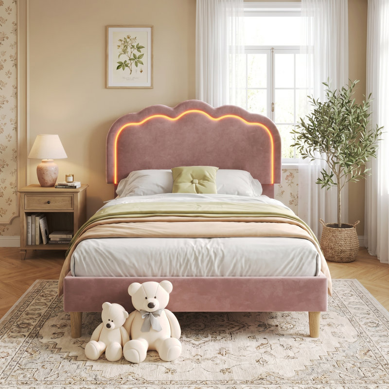 Upholstered Single Bed, Pink