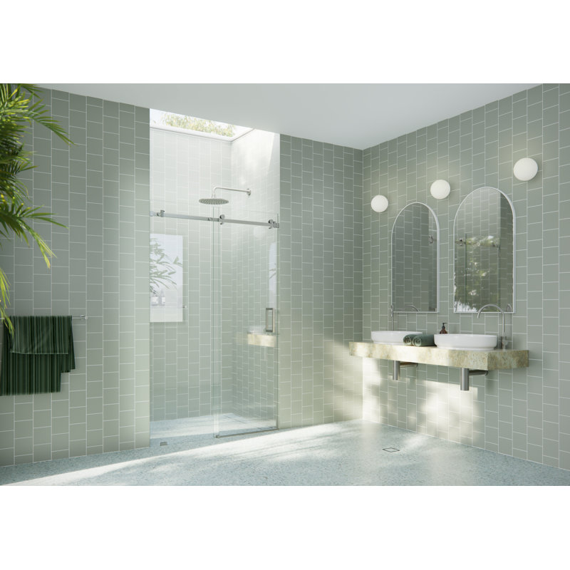 Astro 44 - 48 in. x 78 in. Fully Frameless Glass Sliding Shower Door, Brushed Nickel