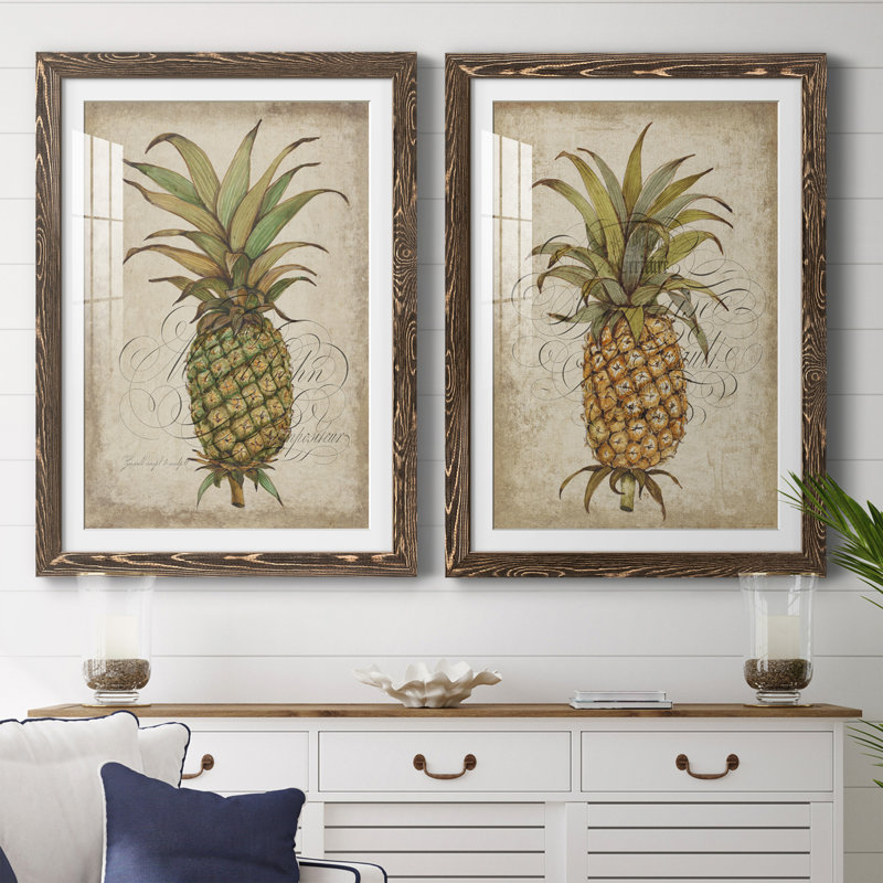 Pineapple Study I encadré mat - prêt à accrocher, H 37,5 po x l 27,5 po x P 1 po, Noyer