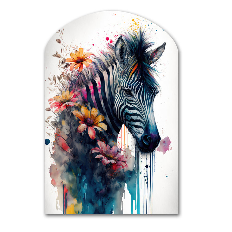 Mignon zèbre, art floral, décoration murale asymétrique en métal, H 43 po x l 33 po