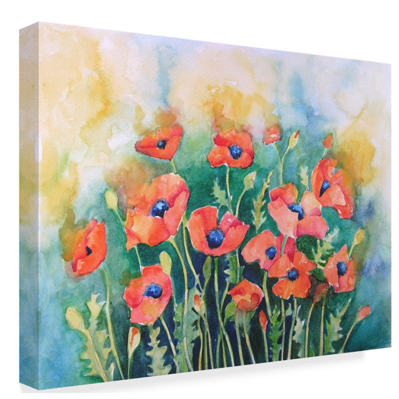 Vibrant Floral Canvas Art with Pink and Blue Poppies