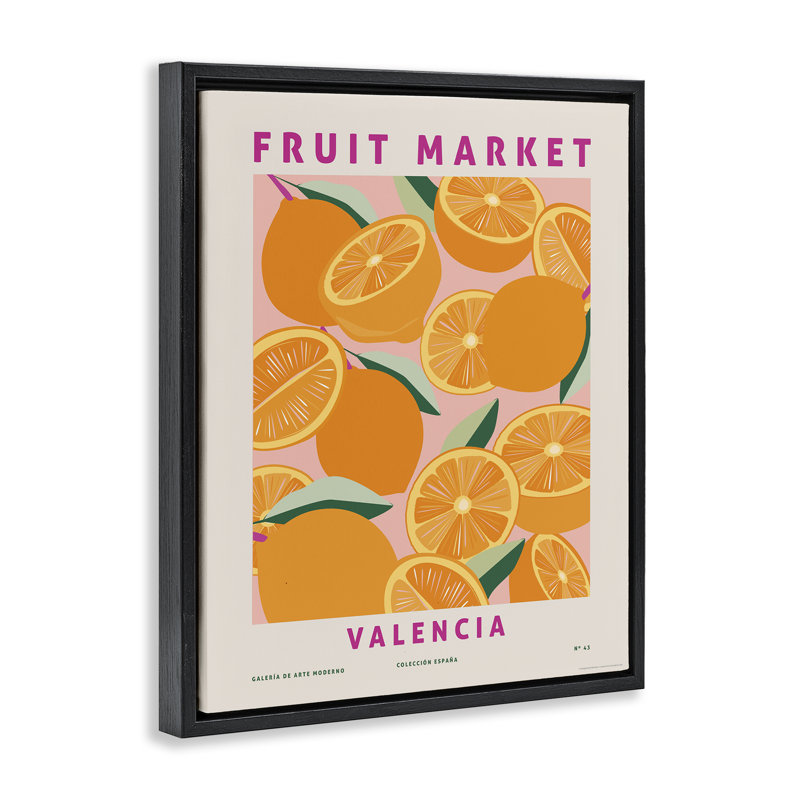 «Fruit Market Oranges» par Reinders, H 31 po x l 25 po, Cadre flottant noir de jais