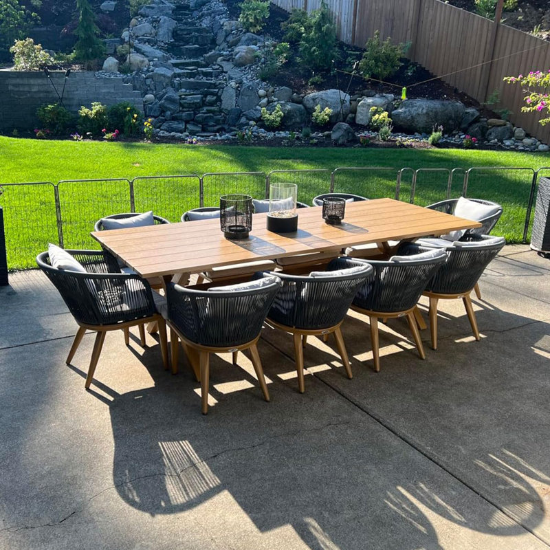 Braylin 10 - Person Wicker Patio Dining Set with Rectangular Table , Cushions Included
