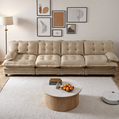 Canapé modulaire de 138 po à 4 places Cloud, canapé modulaire moderne à assise profonde, tissu chenille doux et respirant avec coussins en treillis, canapé de salon à assemblage facile