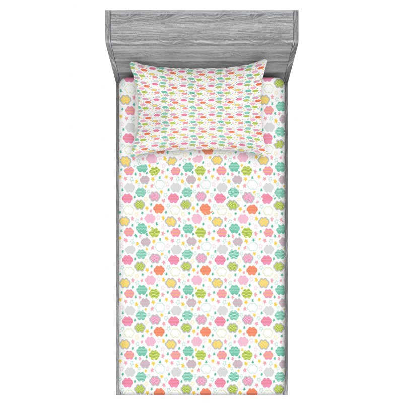 Clouds Microfiber Geometric Sheet Set, Twin XL Sheet Set with Fitted Sheet