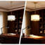 Lustre tambour Modern Farmhouse avec abat-jour en tissu blanc et cadre doré, luminaire suspendu à 4 lumières pour la salle à manger et le salon, hauteur de suspension réglable, compatible avec douille E12