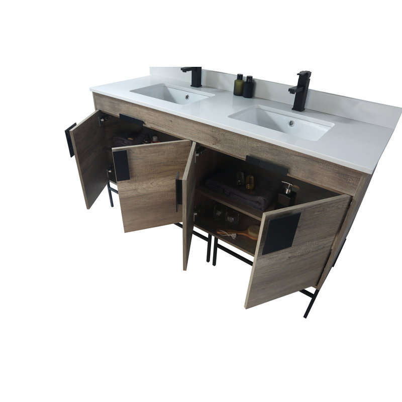 Ensemble de meuble-lavabo double 60 po Tortola, Noir mat, Gris ombré