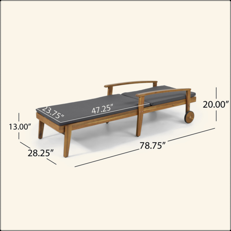 Outdoor Durable Acacia Wood Chaise Lounge With Adjustable Seating For Ultimate Relaxation, Gray