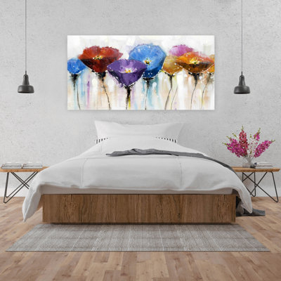 Colorful Flowers Beige Canvas | Home Decor Wall Art