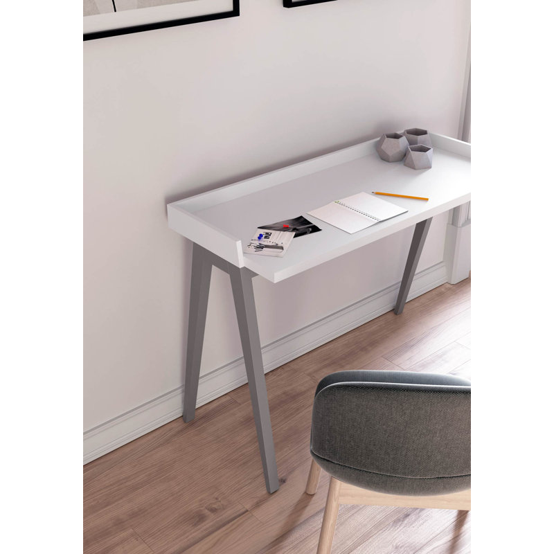 Mcraney Solid Wood Base Writing Desk, White, Grey
