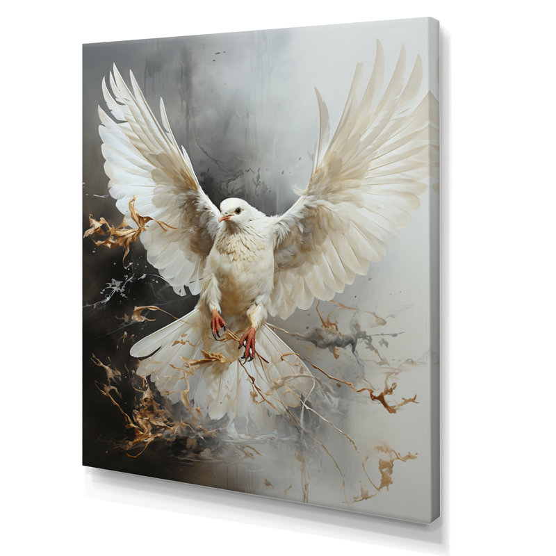 Art mural blanc avec ailes de colombe blanche, Toile tendue, H 20 po x l 12 po x P 1 po