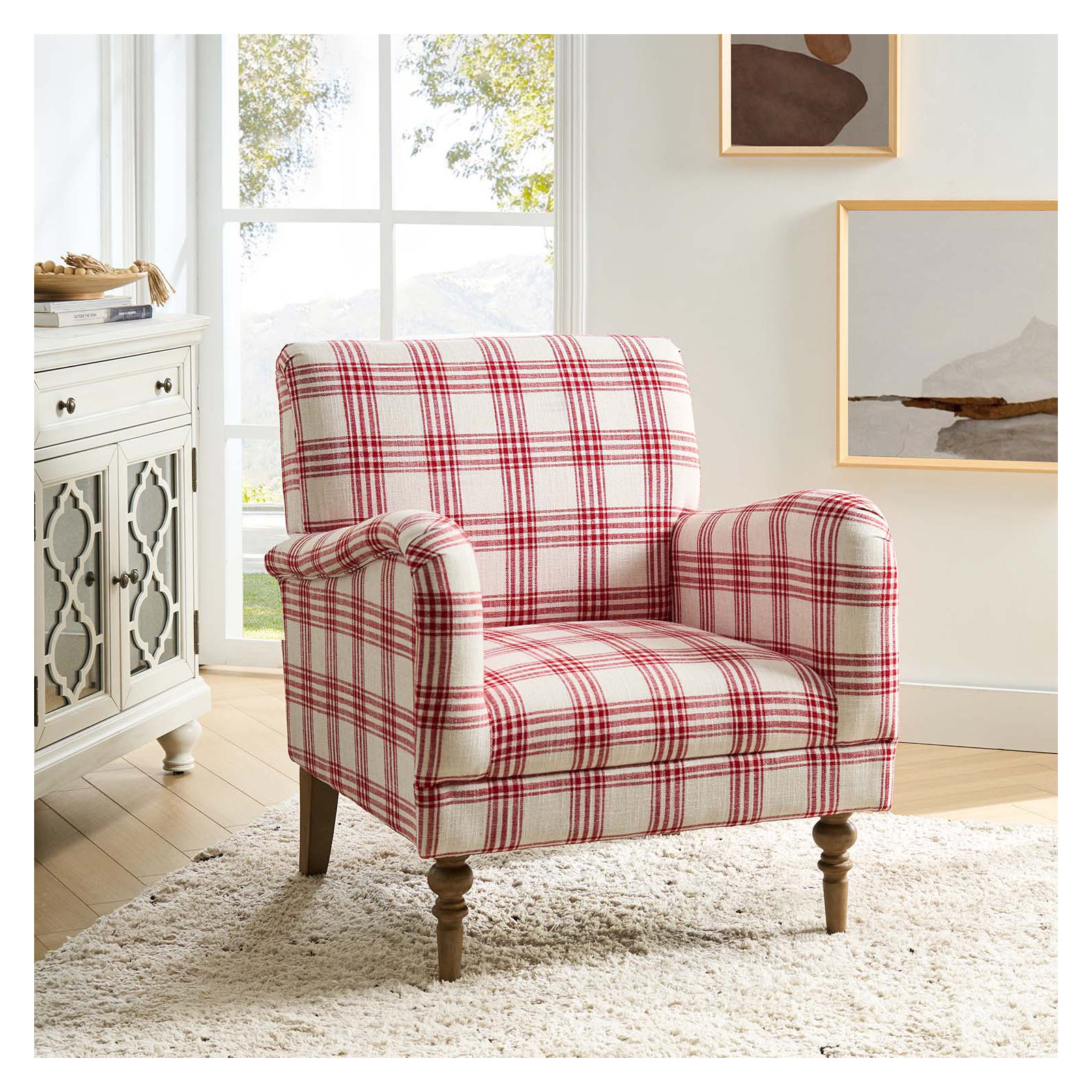 Arching Upholstered Armchair, Red 100% Polyester
