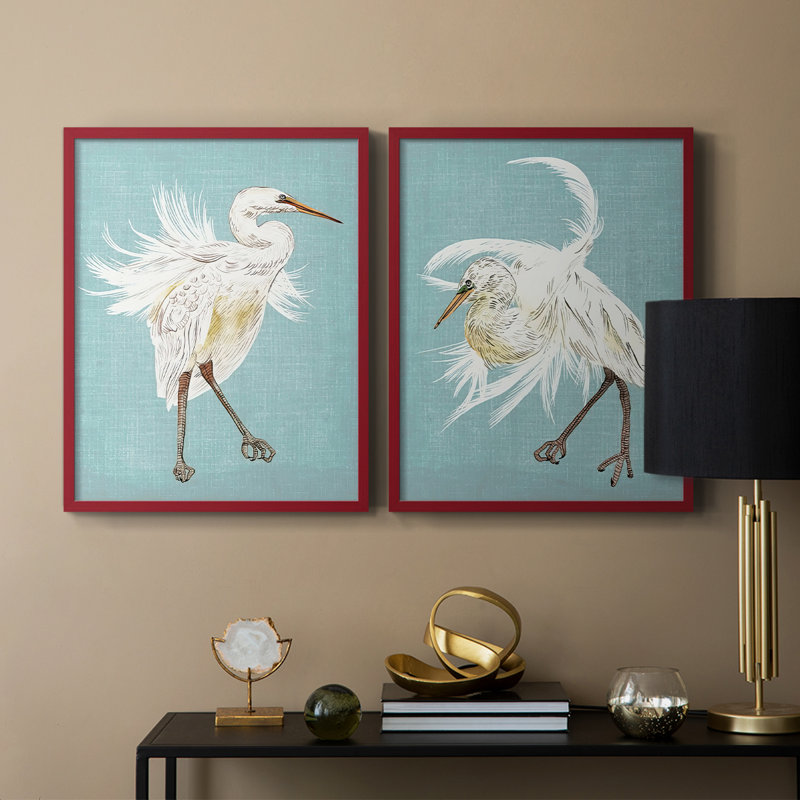 HeronPlumage III - reproduction encadrée de qualité supérieure - prête à être accrochée - aucun clou requis - aucun clou requis