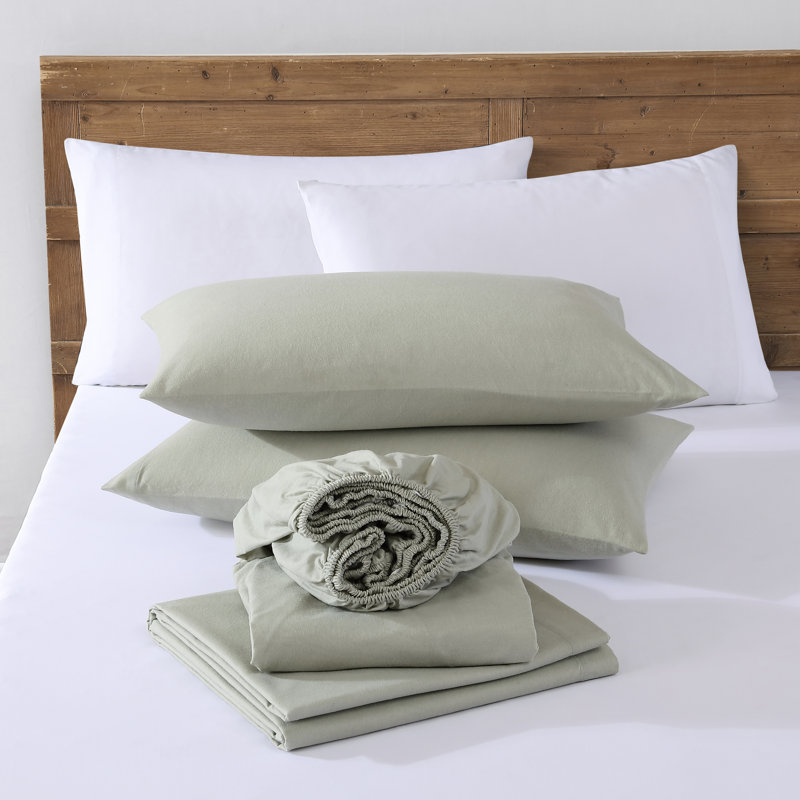 Green Cotton Flannel Full Sheet Set with Deep Pockets