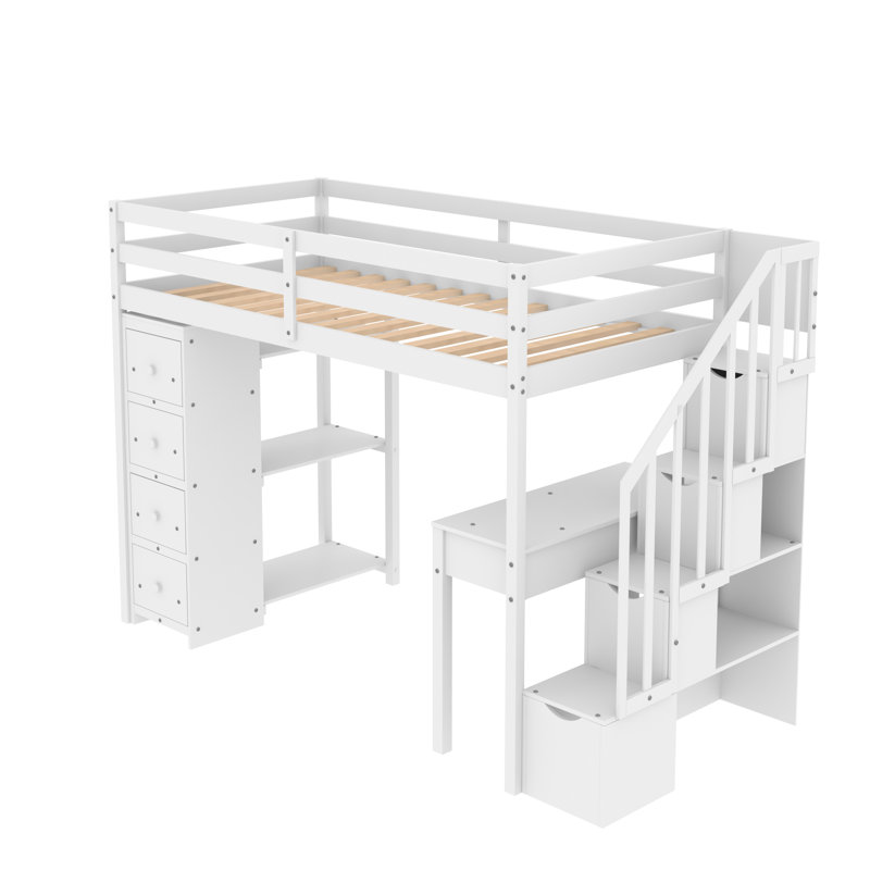 Lit mezzanine simple Putman avec bureau intégré, Blanc