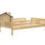 Lit simple avec tête de lit en forme de maison, rangement intégré et plateforme en bois rustique et naturelle