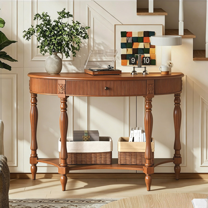 Console de 45 po en demi-lune Farmhouse, Brun rustique