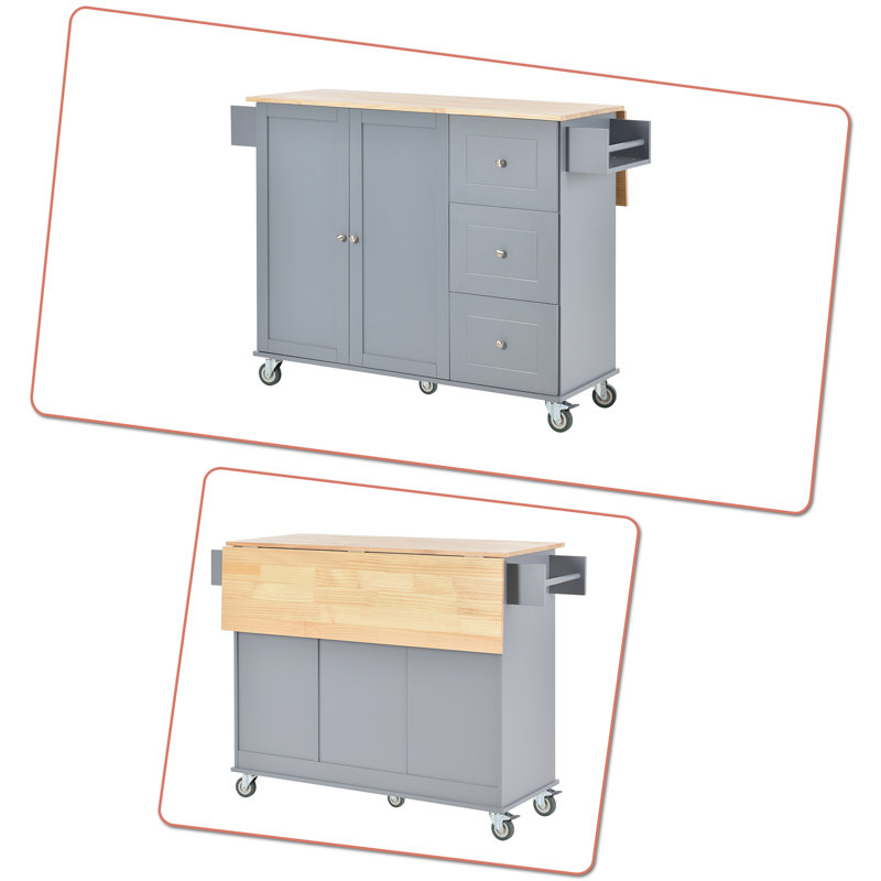 Lantha Solid Wood Top Kitchen Cart, Light Blue