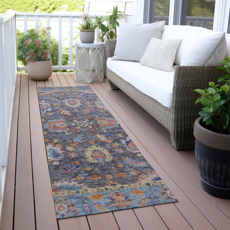 Machine Washable Indoor/Outdoor Xhevrie Gray Rug, Runner 2'3" x 7'6"