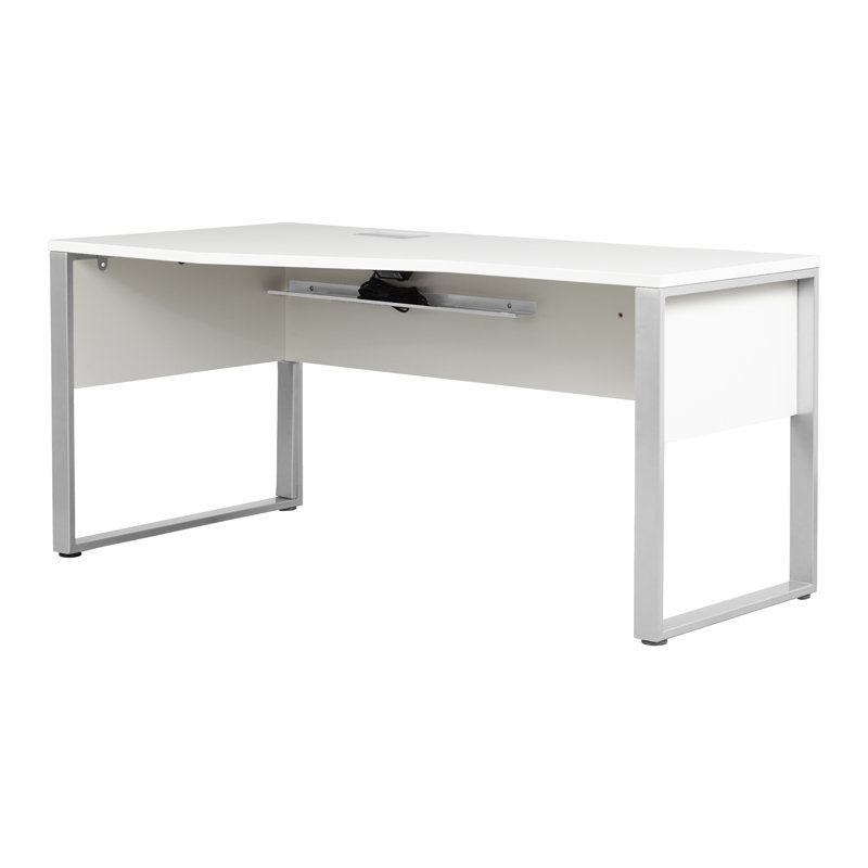 Bureau Maysey avec prises intégrées, Retour à gauche, Blanc / argent