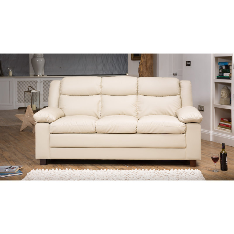 3 Seater Faux Leather Sofa, Cream