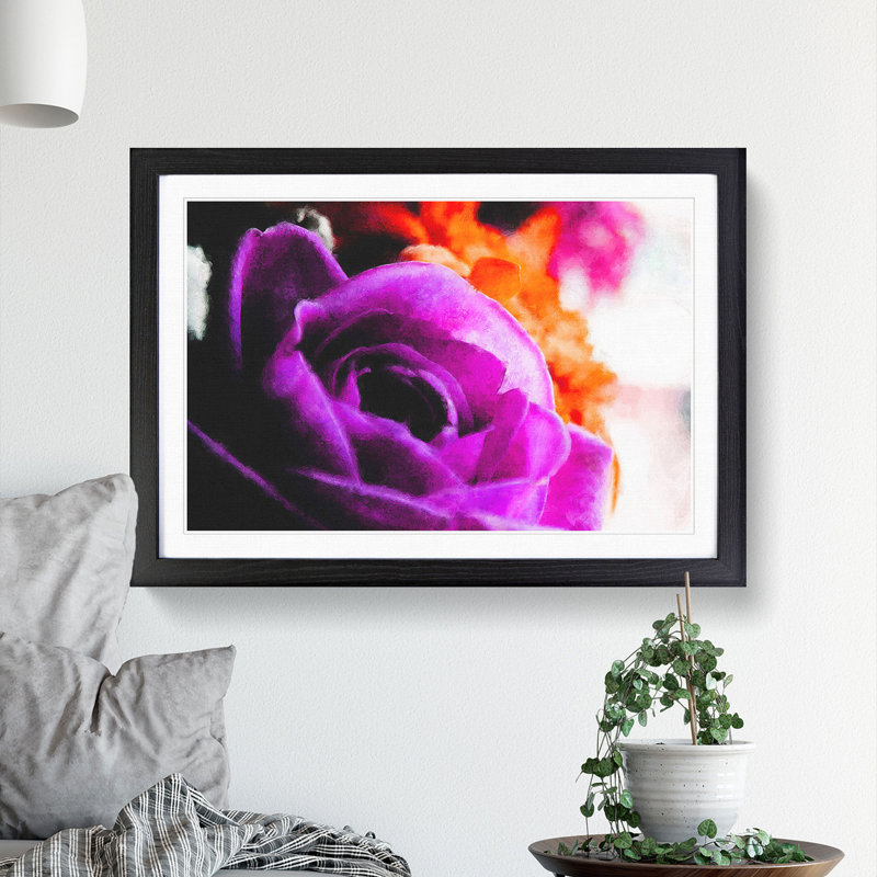 Purple Rose Flower Vol.5 - Framed Print, 27cm H x 36cm W x 2cm D, Black Framed