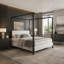 Lit à baldaquin en métal noir avec revêtement blanc moelleux Boucle-576416276