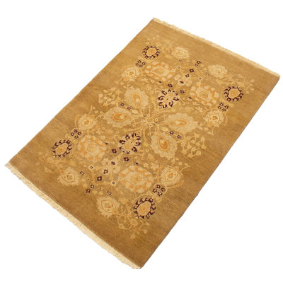 Tapis unique en laine noué à la main Tabriz des années 2010 de 4 pi 1 po x 6 pi 1 po kaki Finella