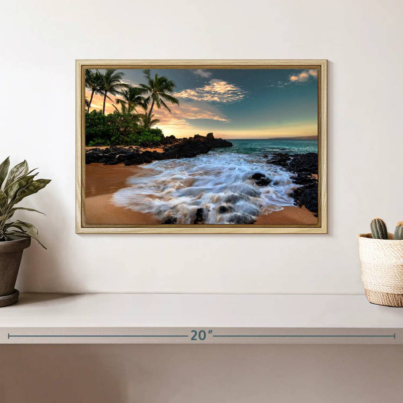 Maui, baie de Makena, Borasisi, Cadre flottant en bois naturel, 13 po x 9 po