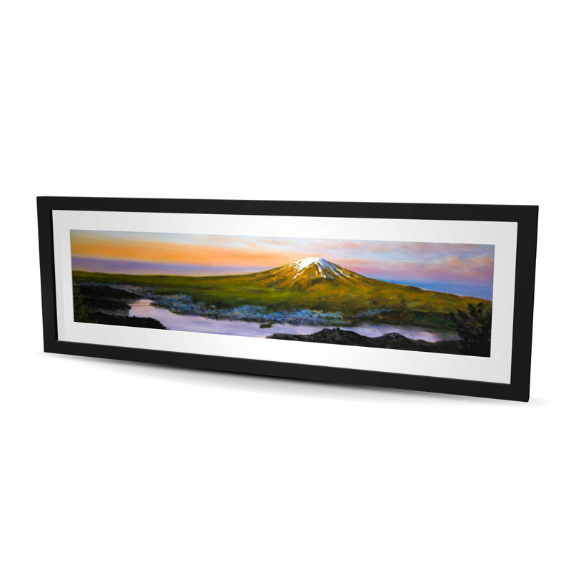 Paysage, mont Fuji, arbres, paysages, impression encadrée, H 16 po x l 48 po, Noir