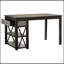 Table 1 pièce à hauteur de comptoir avec tiroirs de rangement et tablette de présentation au fini gris bronze pour un repas décontracté