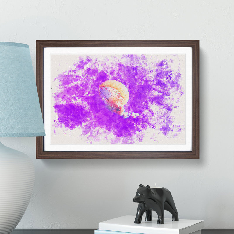 Jellyfish - Picture Frame Painting Print, 40cm H x 60cm W x 2cm D, Walnut Framed