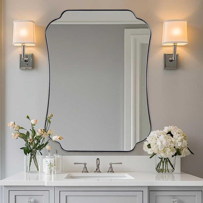 Miroir de salle de bain Contemporary Cadre en acier inoxydable, 36 po x 24 po, Nickel brossé
