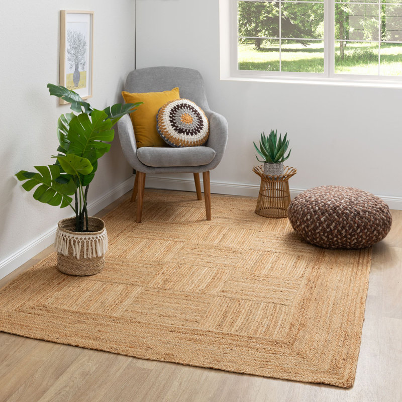 Alvertia Geometric Shapes Jute / Sisal Braided Area Rug, Rectangle 60 x 110cm