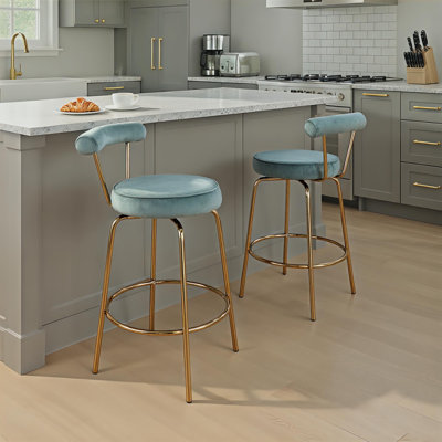 Kayson 25.5" Gold Swivel Upholstered Counter Stools