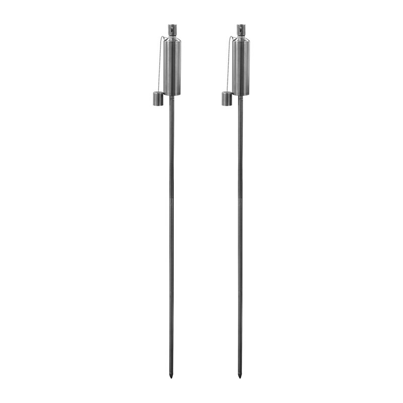 Harbour Housewares - 2x Garden Flame Torches - Metal Cylinder Design, Silver