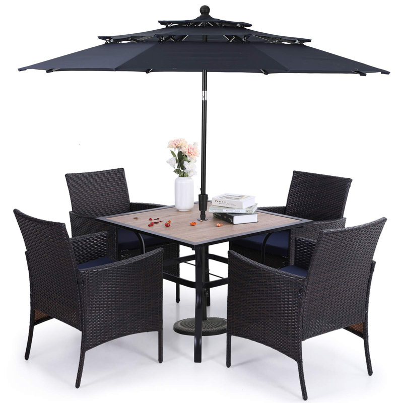 Leonard 4 - Person Patio Dining Set with Square Table , Cushions Included