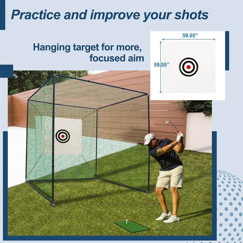 Cage de filet de pratique de golf avec cadre en métal pour ensemble de jeu extérieur 118 po x 118 po x 118 po Ostreici