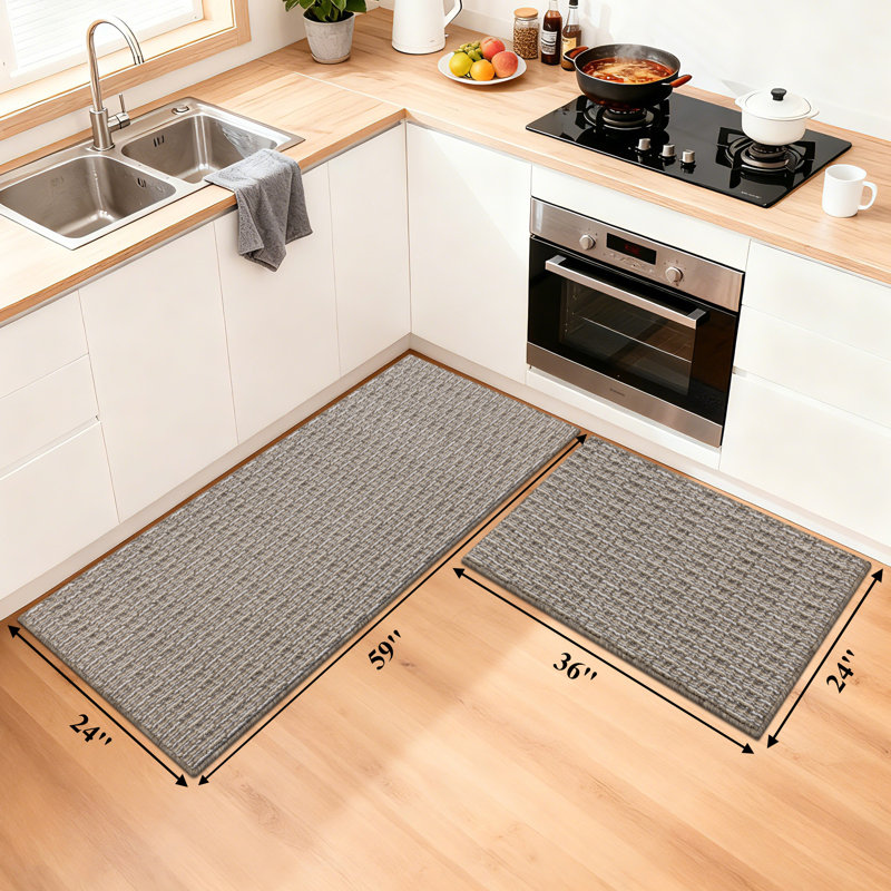 Machine Washable Non-Slip Kitchen Mat, Beige, Rectangle 5' x 2'
