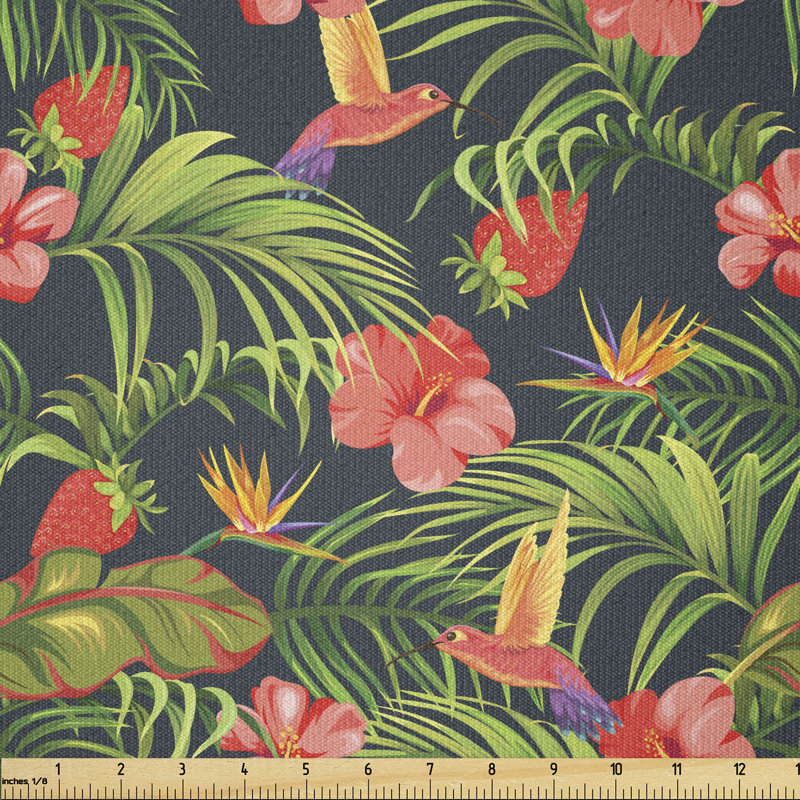 Deedgra Palm and Banana Leaves Strawberry Multi-Purpose Fabric
