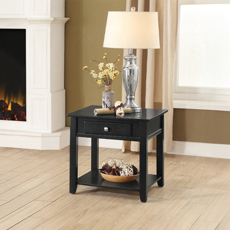 Table de bout carrée noire 22 pouces avec finition élégante - pièce rectangulaire pour un usage domestique profond