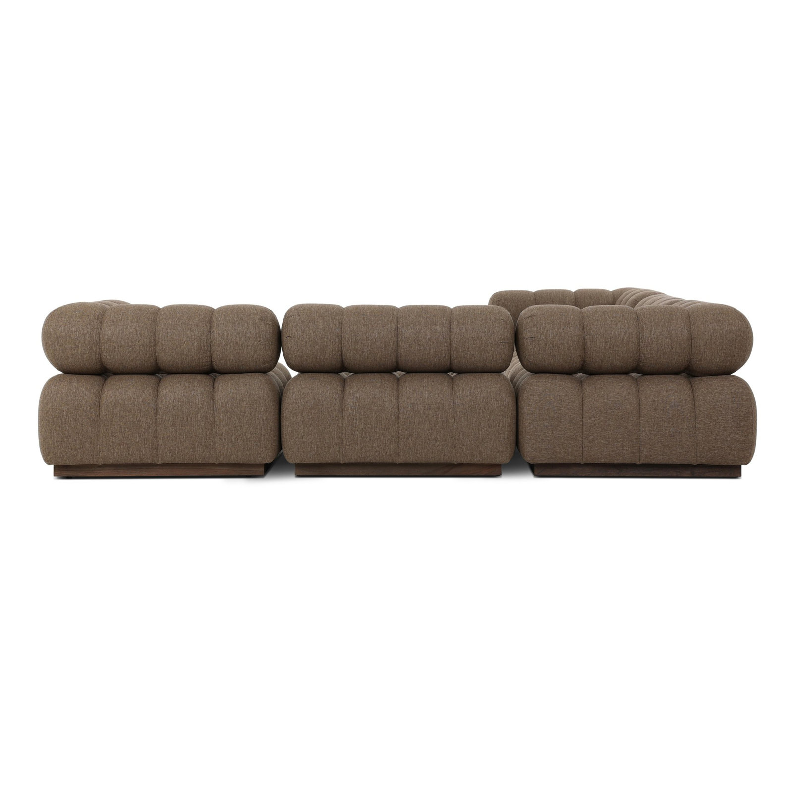 Martinique 110" Teak Patio Sectional, Ellor Brown Cushion/Stained Saddle Brown Frame