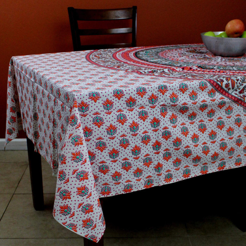 Cotton Jungle Safari Floral Tablecloth Rectangle, 60" H x 90" W, Red