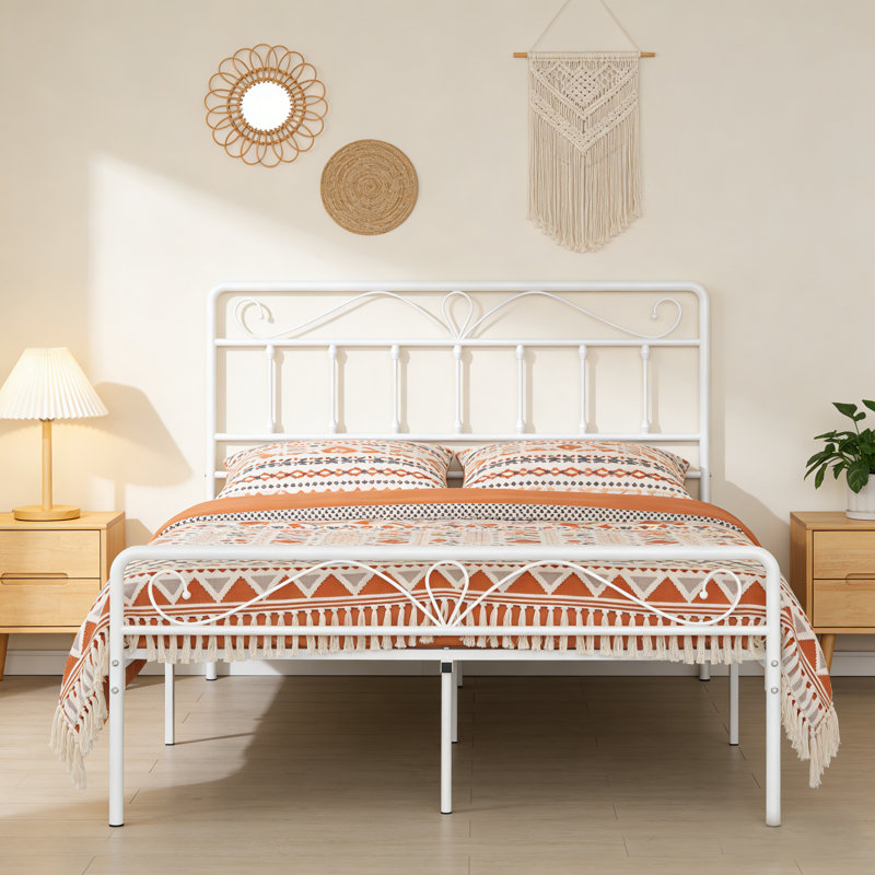 Metal Platform Bed, Queen , White
