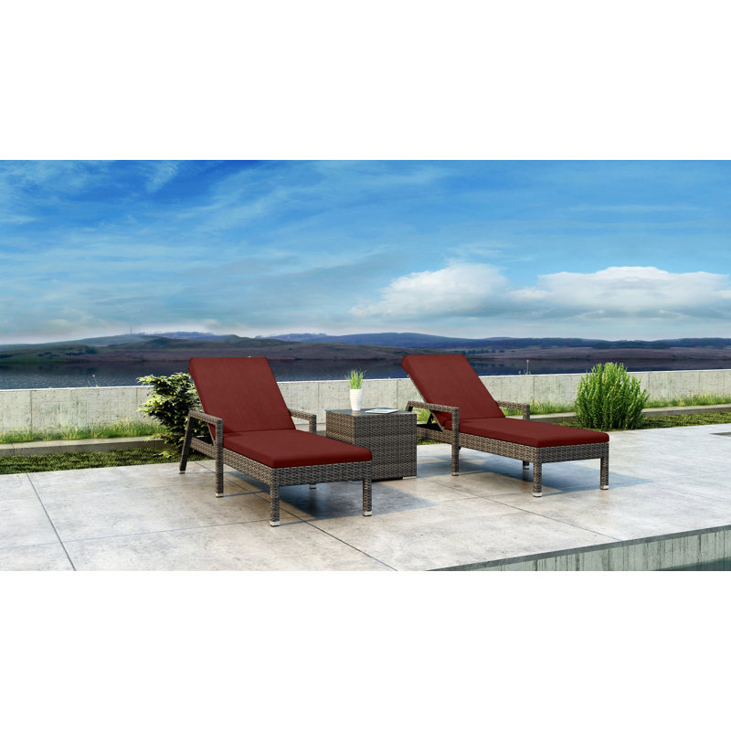Thornaby Outdoor Wicker Chaise Lounge Set with Table , Cushion Included, Canvas Henna Sunbrella® Canvas, Textured Slate