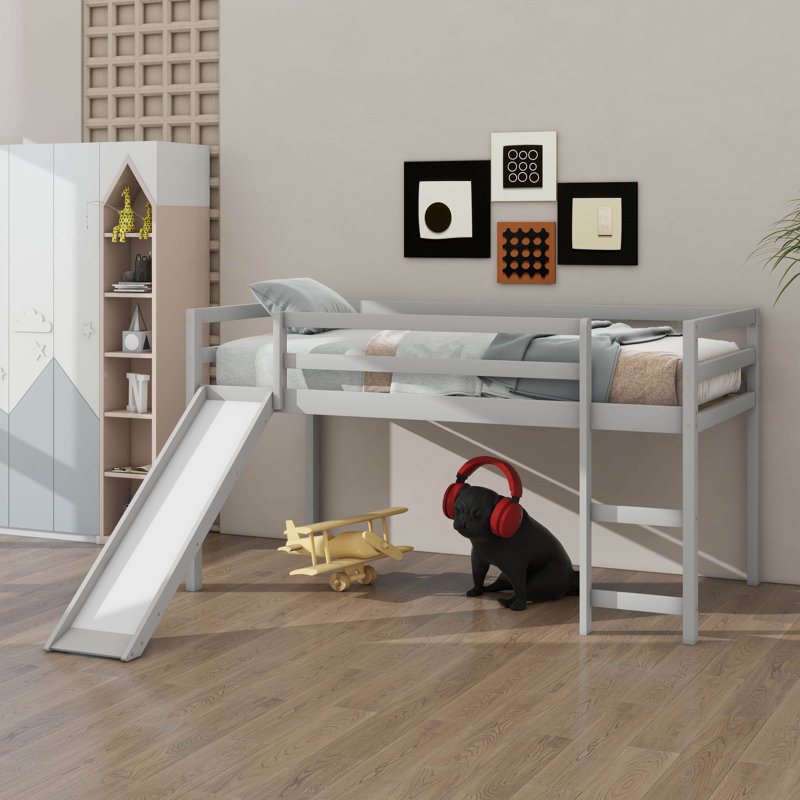 Multifunctional Twin Loft Bed Comes With A Slide, Gray