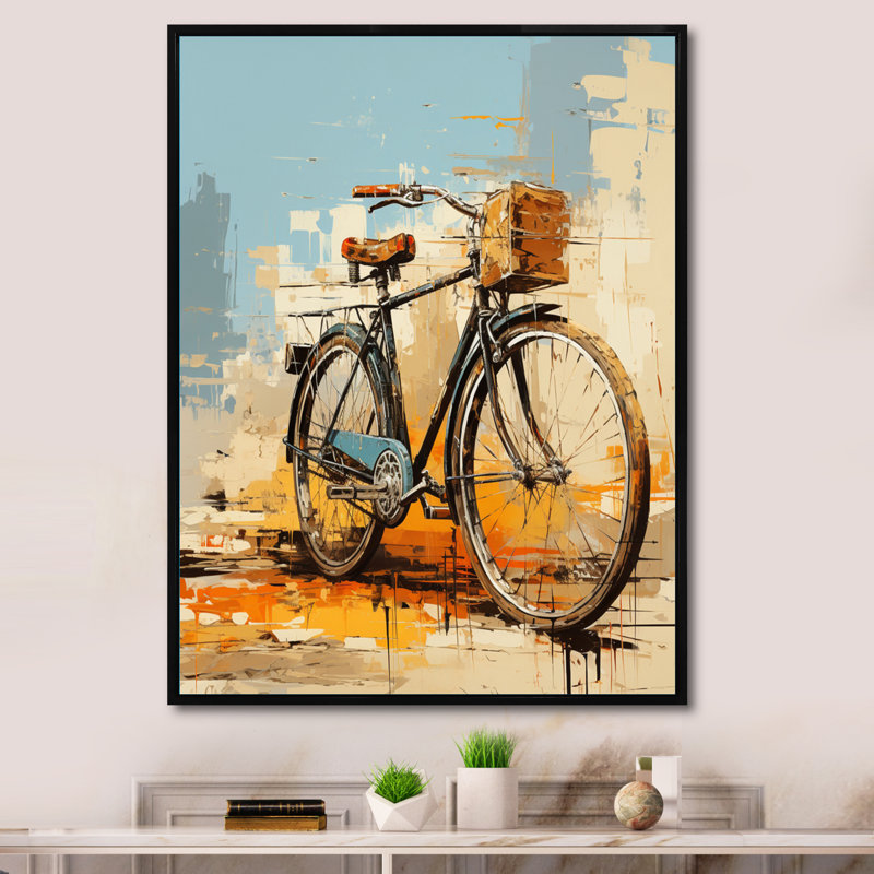 Plageman Bicycle Expressive Journeys An I, reproduction d'art sur toile, H 44 po x l 34 po x P 1,5 po, Cadre flottant noir