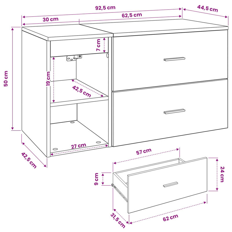 Vanity & Mirror Set, Black Oak